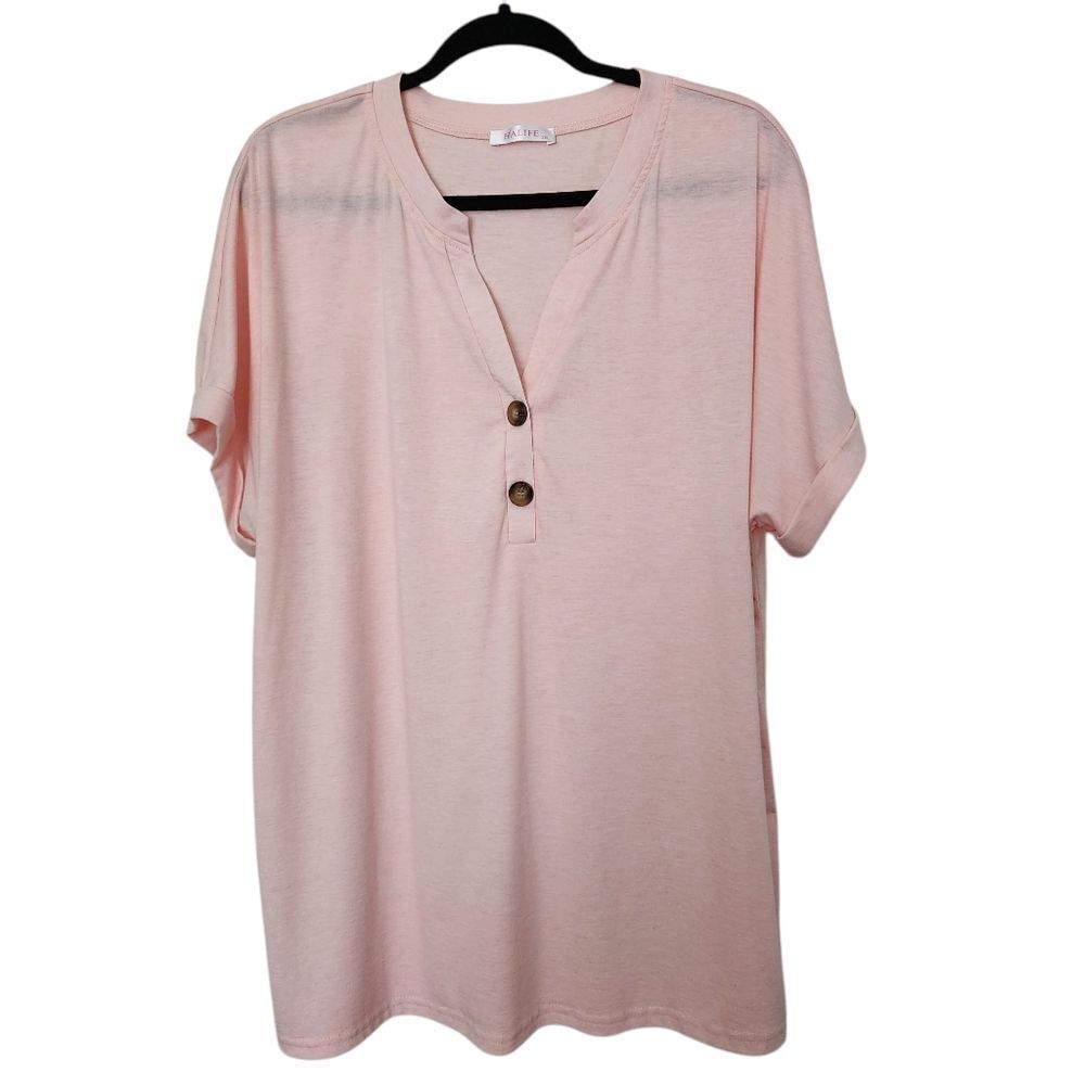 Halife NWOT Women's Pink Rolled Short Sleeve V-Neck Top Size 2XL